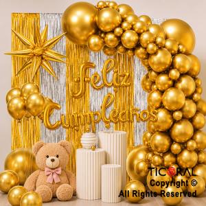 SET DE GLOBOS ARCO XL FELIZ CUMPLEA�OS ORO (GY 7834) 70 UNIDADES